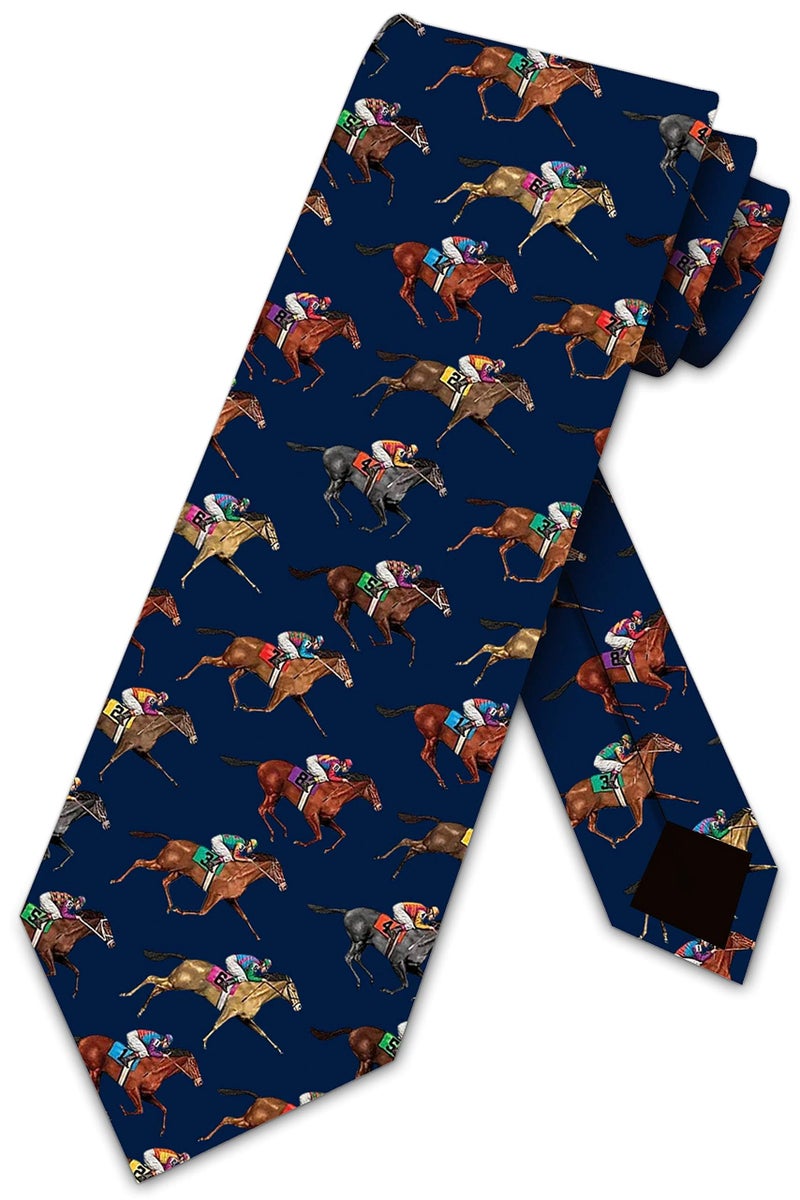Three Rooker Horse Racing Ties Mens Navy Equestrian Sports Necktie - Image 1